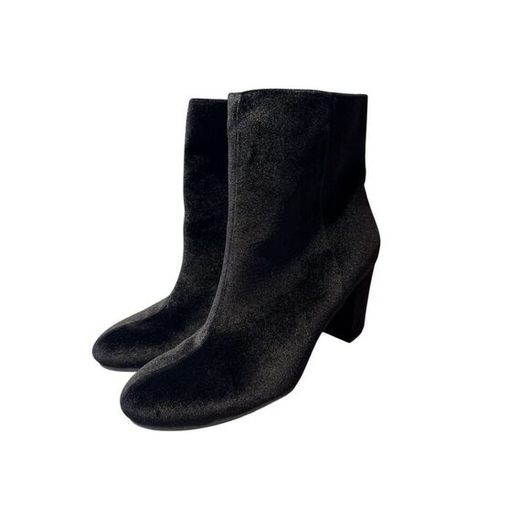 Christian Siriano Black Velvet Boots Size 13 Ankle Bootie Side Zip 3.5” Heel - Picture 1 of 6